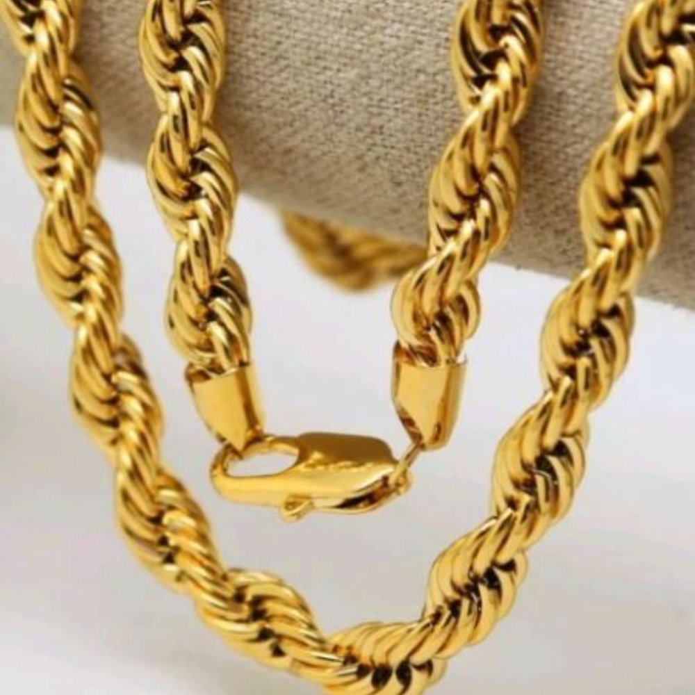 Mens 24" New 14k Gold Plated  10m Thick Rope Chain - Picture 8 of 8